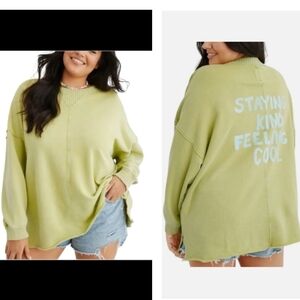 Aerie Cool Green Distressed Oversized Sweater Size M